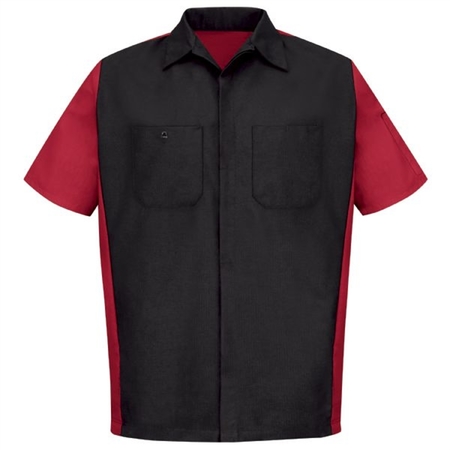WORKWEAR OUTFITTERS Men's Short Sleeve Two-Tone Crew Shirt Black/Red, XXL Long SY20BR-SSL-XXL
